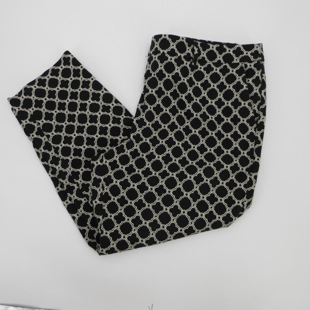 Talbots Hampshire Ankle Pant 22W Black White Geometric Quatrefoil Slim Trousers